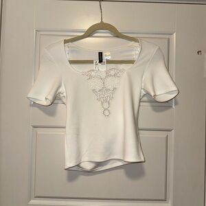 H&M Knit White Lace Detail Top